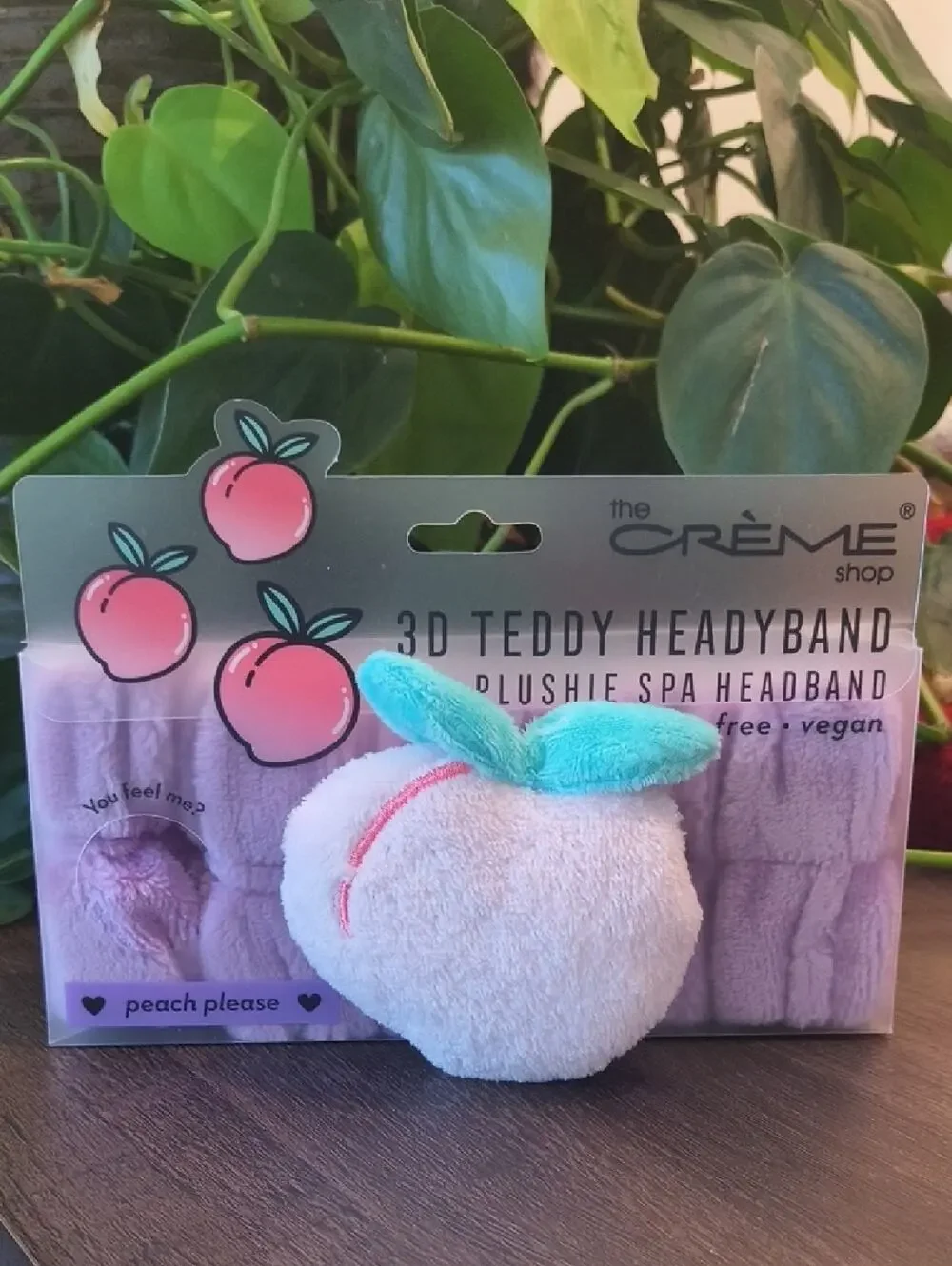 The Crème Shop 3D Teddy Peach Plushie Spa Headband - Pink & Teal NWT